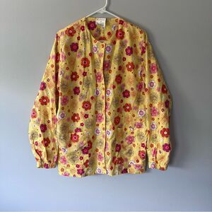 All Heart Yellow Floral Long Sleeve Scrub Top Size L